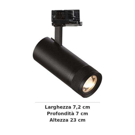 Ideal lux eos faretto per binario trifase orientabile led 25w 2700k con zoom cilindrico nero