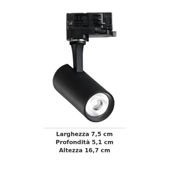 Ideal lux fox faretto per binario trifase orientabile led 8w 2700k cilindrico nero