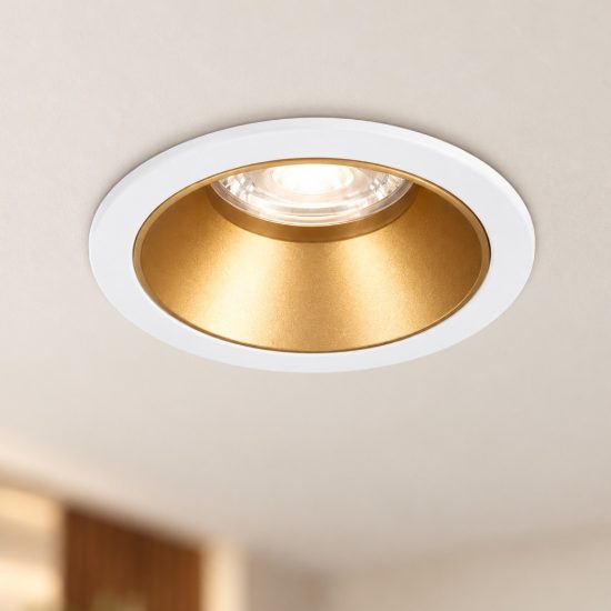 Ideal lux game faretto da incasso per cartongesso led 11w 4000k foro 7,5cm rotondo bianco e oro