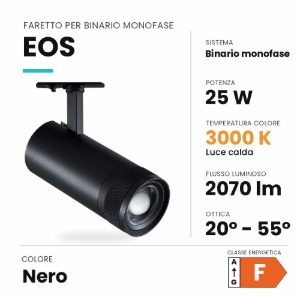 Ideal lux eos faretto per binario monofase orientabile led 25w 3000k con zoom cilindrico nero