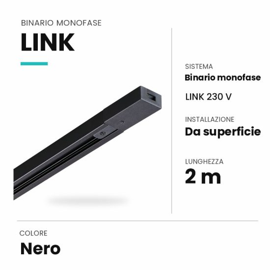 Ideal lux link binario monofase da superficie 2m nero