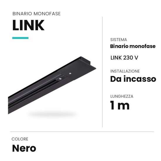 Ideal lux link binario monofase da incasso 1m nero