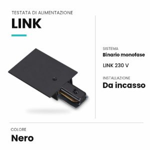 Ideal lux link testata di alimentazione per binario monofase da incasso nera