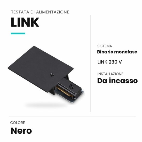Ideal lux link testata di alimentazione per binario monofase da incasso nera