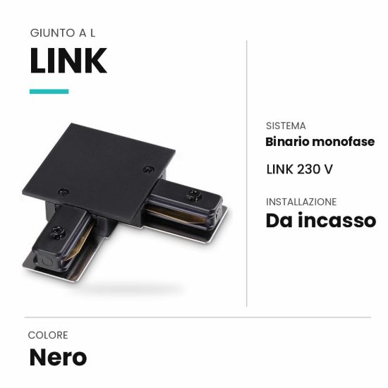 Ideal lux link giunto a l per binario monofase da incasso nero