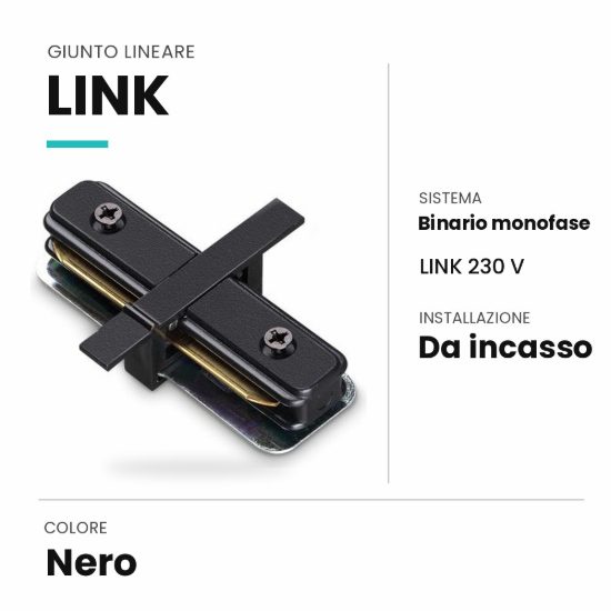 Ideal lux link giunto lineare per binario monofase da incasso nero