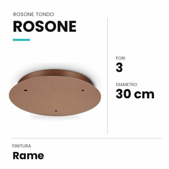 Ideal lux rosone tondo a 3 fori 30cm rame