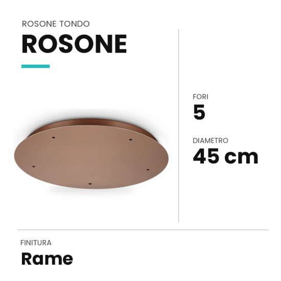 Ideal lux rosone tondo a 5 fori 45cm rame