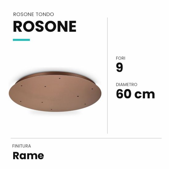 Ideal lux rosone tondo a 9 fori 60cm rame