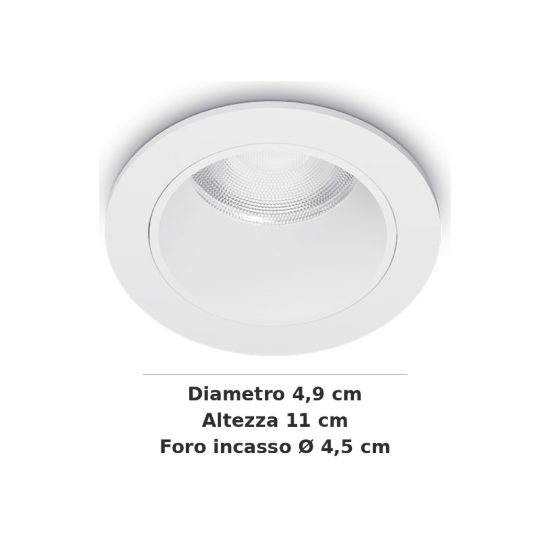 Ideal lux quark faretto da incasso per cartongesso 12w 3000k foro 4,5cm rotondo bianco