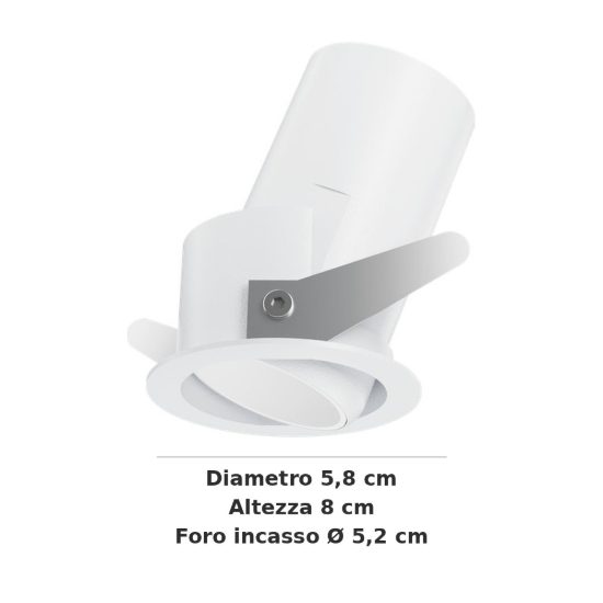 Ideal lux quark faretto da incasso per cartongesso orientabile 9w 3000k foro 5,2cm rotondo bianco