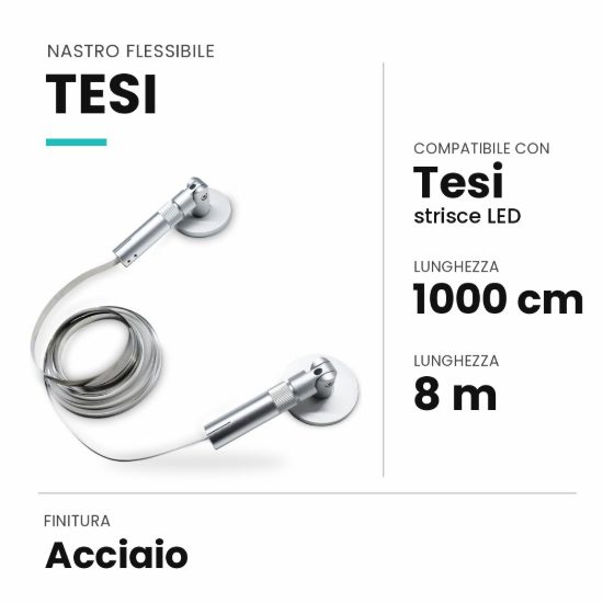 Ideal lux tesi nastro flessibile in acciaio da tendere 8mmx10m per strisce led acciaio
