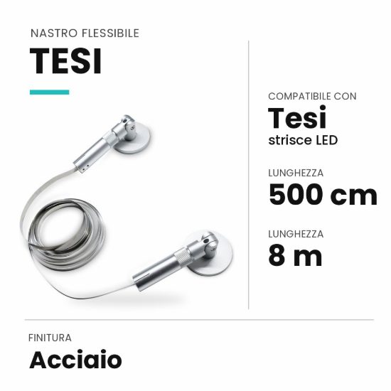 Ideal lux tesi nastro flessibile in acciaio da tendere 8mmx5m per strisce led acciaio
