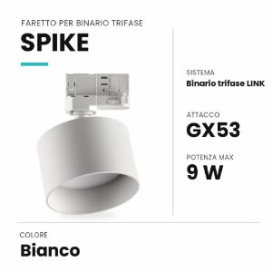 Ideal lux spike faretto per binario trifase gx53 cilindrico moderno bianco