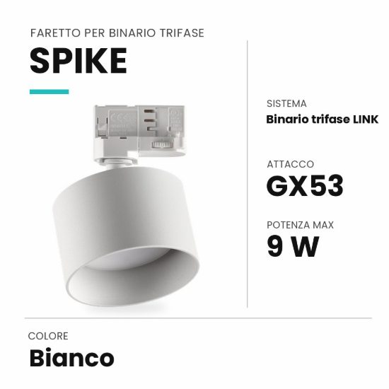 Ideal lux spike faretto per binario trifase gx53 cilindrico moderno bianco
