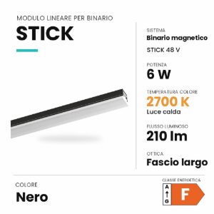 Ideal lux stick modulo lineare a fascio largo per binario magnetico 48v led 6w 2700k nero