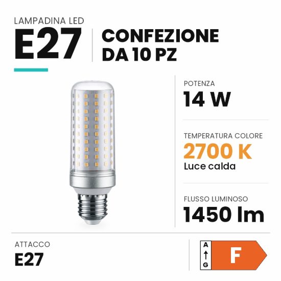 Ideal lux lampadina led e27 tubolare 14w 2700k trasparente confezione 10 pezzi