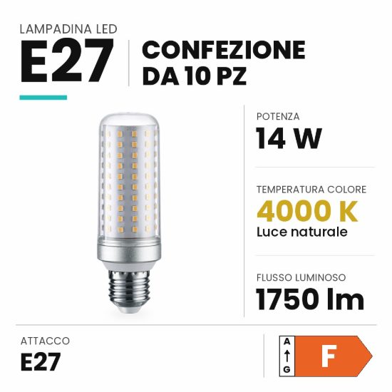 Ideal lux lampadina led e27 tubolare 14w 4000k trasparente confezione 10 pezzi