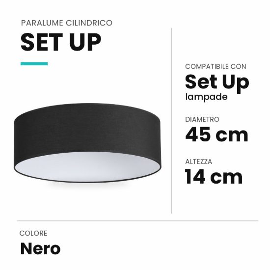 Ideal lux set up paralume cilindrico in tessuto 45x14cm nero