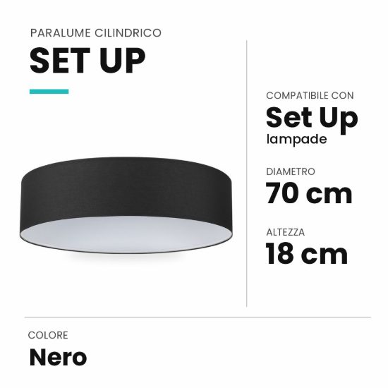 Ideal lux set up paralume cilindrico in tessuto 70x18cm nero