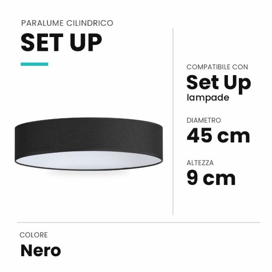 Ideal lux set up paralume cilindrico in tessuto 45x9cm nero