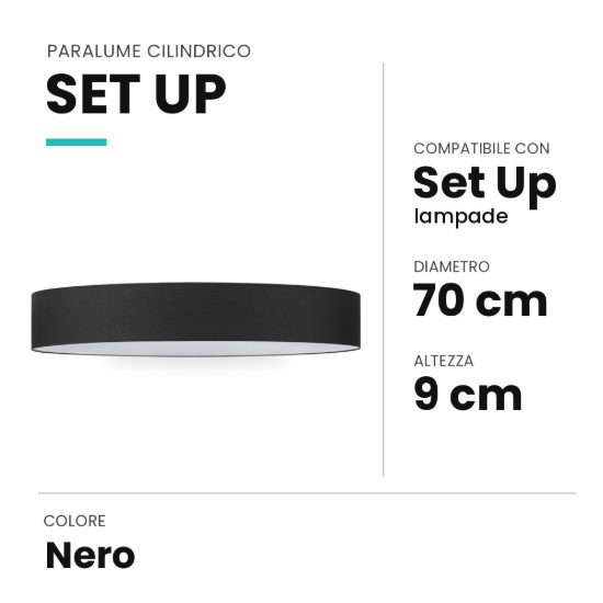 Ideal lux set up paralume cilindrico in tessuto 70x9cm nero