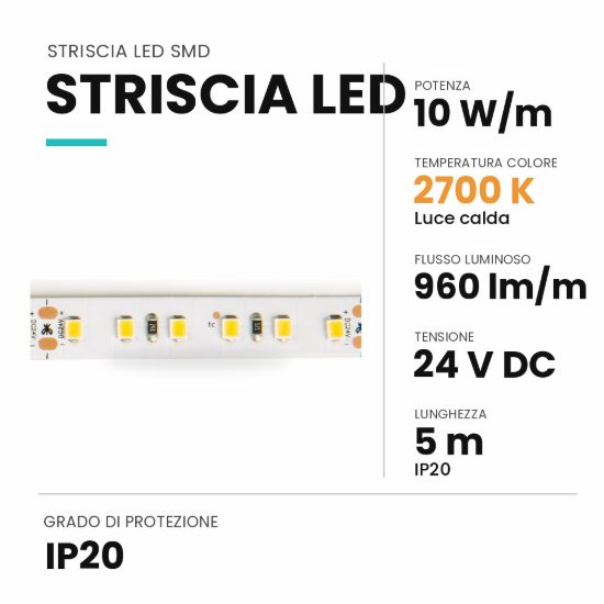 Ideal lux striscia led 24v smd 120 led/m 10w/m 2700k ip20 5m