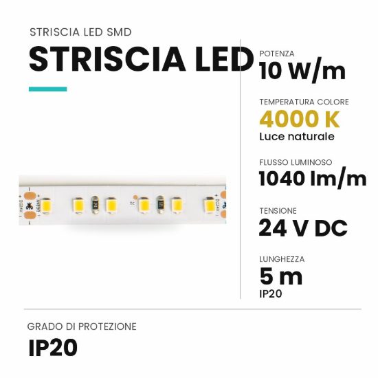 Ideal lux striscia led 24v smd 120 led/m 10w/m 4000k ip20 5m