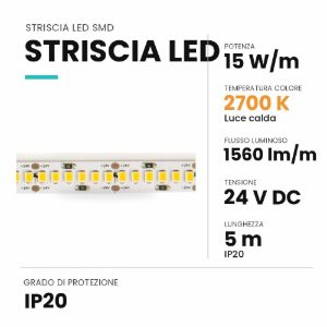 Ideal lux striscia led 24v smd 240 led/m 15w/m 2700k ip20 5m