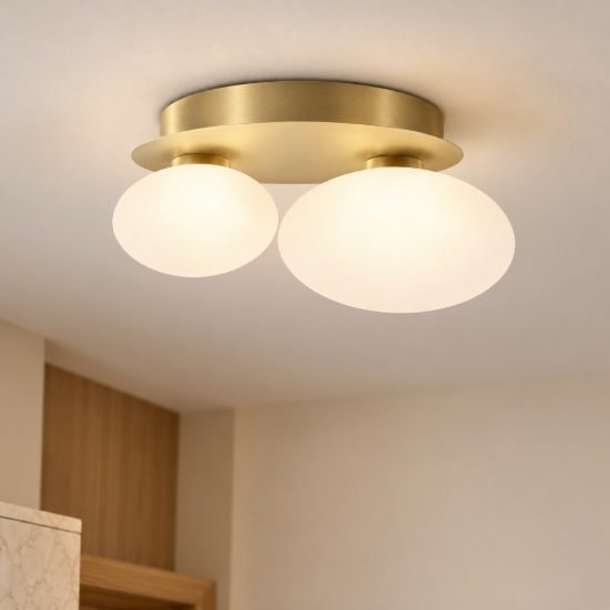 Ideal lux ninfea plafoniera due luci in vetro g9 led 3w 25cm per soggiorno contemporanea ottone