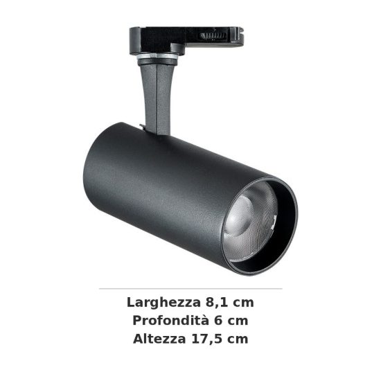 Ideal lux fox faretto per binario monofase orientabile led 15w 3000k cilindrico nero