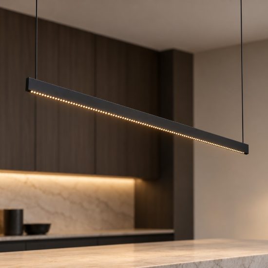 Ideal lux steel lampadario lineare biemissione fascio largo led 35w 3000k 120cm per cucina nero