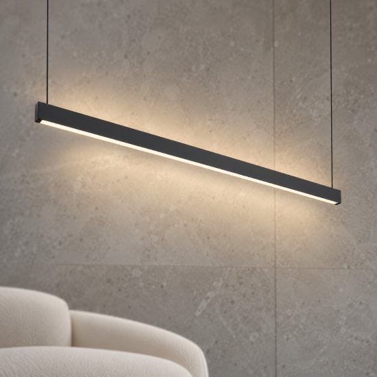 Ideal lux steel lampadario lineare biemissione fascio largo led 35w 3000k 120cm per cucina nero