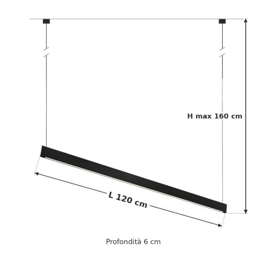 Ideal lux steel lampadario lineare biemissione fascio largo led 35w 3000k 120cm per cucina nero