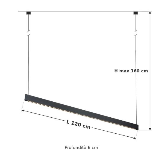 Ideal lux steel lampadario lineare biemissione fascio stretto led 35w 3000k 120cm per cucina nero