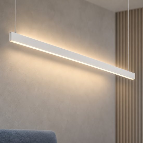 Ideal lux steel lampadario lineare biemissione fascio largo led 35w 3000k 120cm per cucina bianco