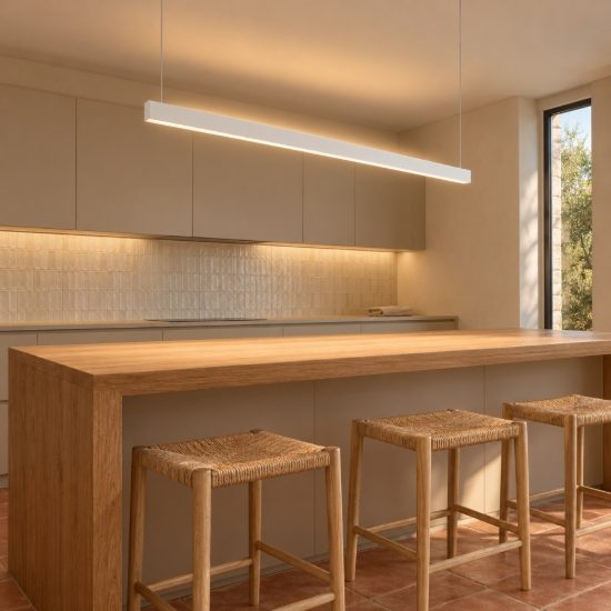 Ideal lux steel lampadario lineare biemissione fascio largo led 35w 3000k 120cm per cucina bianco