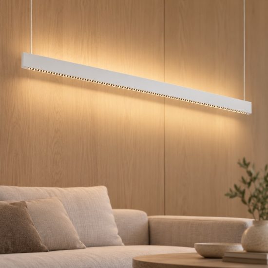 Ideal lux steel lampadario lineare biemissione fascio stretto led 35w 3000k 120cm per cucina bianco