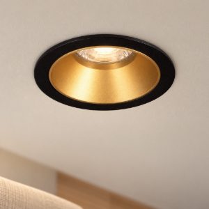 Ideal lux game faretto da incasso per cartongesso led 5w 3000k foro 5cm rotondo nero e oro