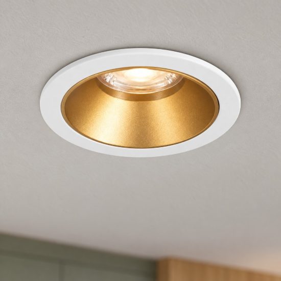 Ideal lux game faretto da incasso per cartongesso led 5w 3000k foro 5cm rotondo bianco e oro
