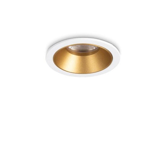 Ideal lux game faretto da incasso per cartongesso led 5w 3000k foro 5cm rotondo bianco e oro