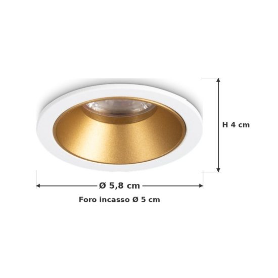Ideal lux game faretto da incasso per cartongesso led 5w 3000k foro 5cm rotondo bianco e oro