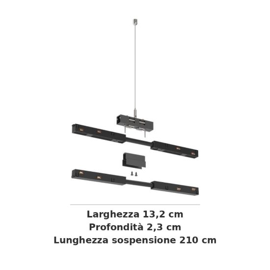 Ideal lux ego giunto con kit di sospensione 2m per binario bi-emission dali/1-10v nero