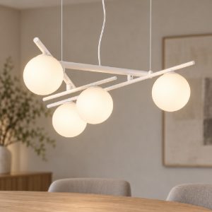 Ideal lux atlas lampadario 4 luci g9 led 3w 62cm per sala da pranzo moderno bianco con sfere