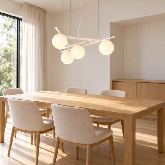 Ideal lux atlas lampadario 4 luci g9 led 3w 62cm per sala da pranzo moderno bianco con sfere