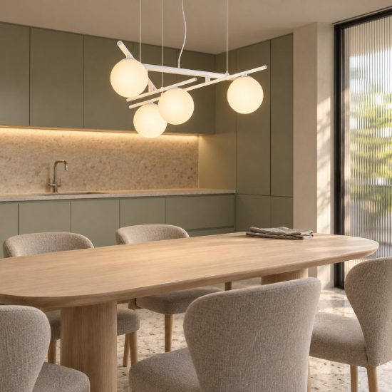 Ideal lux atlas lampadario 4 luci g9 led 3w 62cm per sala da pranzo moderno bianco con sfere