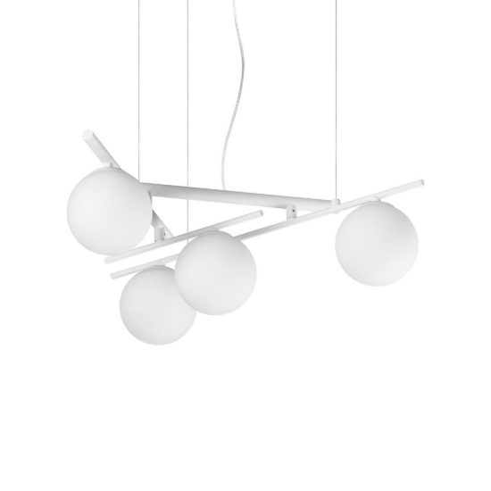 Ideal lux atlas lampadario 4 luci g9 led 3w 62cm per sala da pranzo moderno bianco con sfere