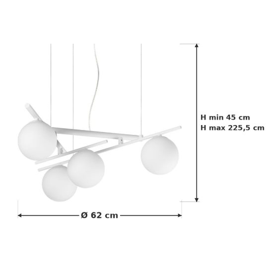 Ideal lux atlas lampadario 4 luci g9 led 3w 62cm per sala da pranzo moderno bianco con sfere