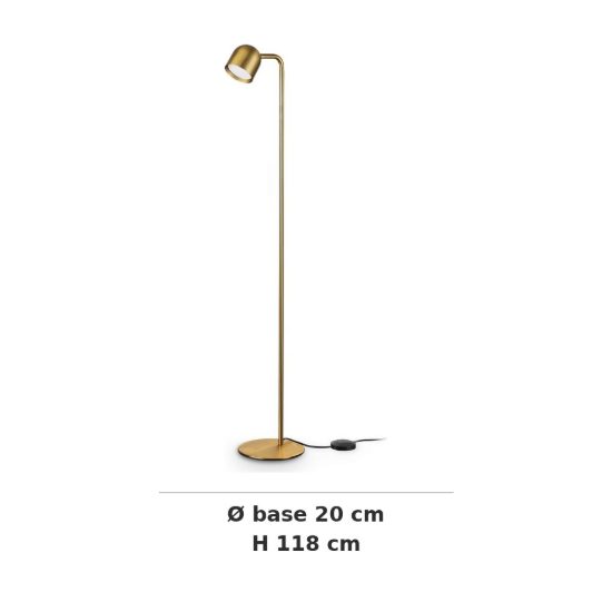 Ideal lux dodo piantana con faretto orientabile gx53 led 9w 118cm per soggiorno contemporanea ottone