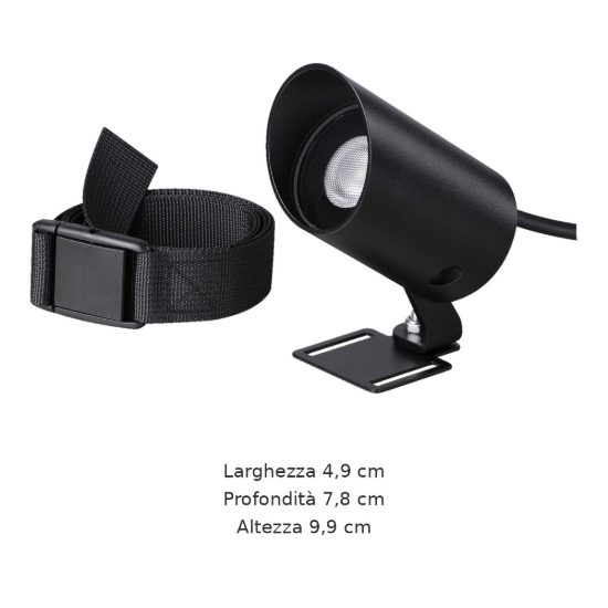 Ideal lux koala faretto da esterno giardino orientabile led 7w 3000k con cinghia moderno nero ip65
